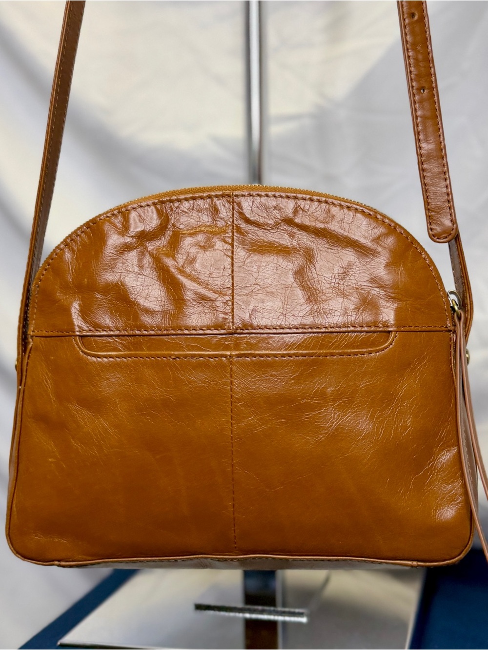 HOBO INTERNATIONAL Camel Brown Glazed Leather Dome Crossbody Bag